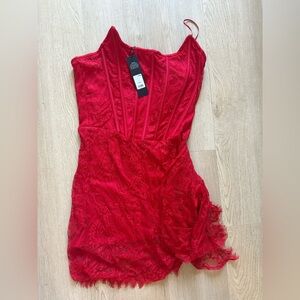 Fashion Nova Vibrant Red Lace Corset Dress